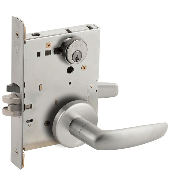Schlage Grade 1 Entrance Office Mortise Lock, Conventional Cylinder, S123 Keyway, 07 Lever, B Rose, Satin Ch L9050P 07B 626 - main